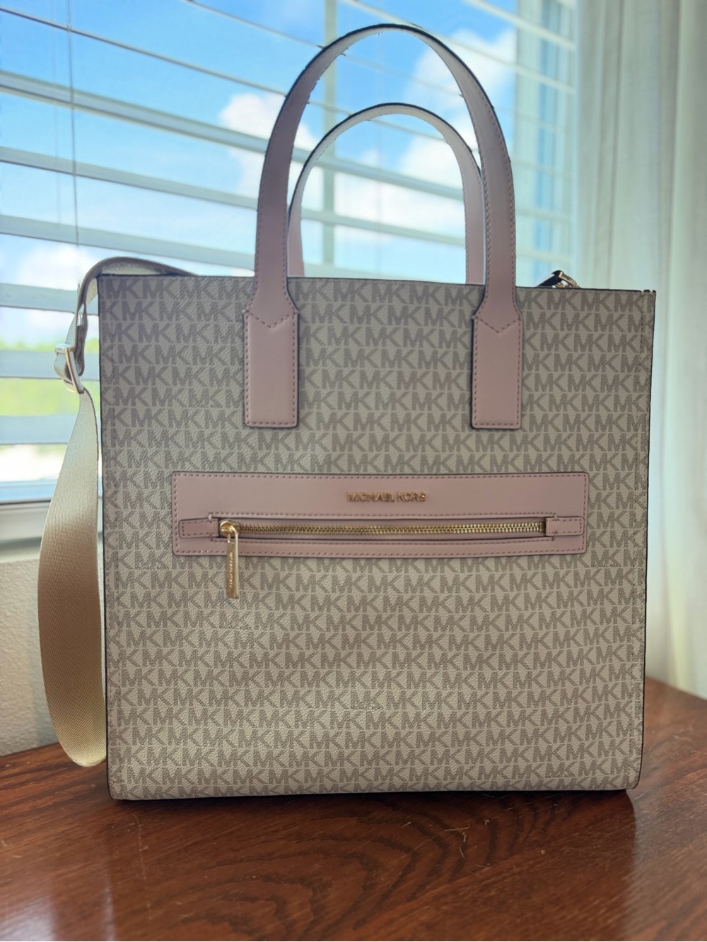 Michael Kors Kenly Logo Tote with Pink Trim